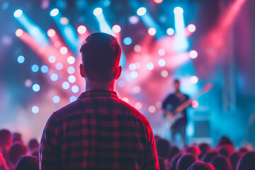 Man at a concert enjoying the music, great for themes of live events and musical entertainment