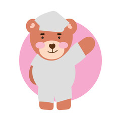 Hand drawn vector illustration of a cute baby bear. baby bear with piyama isolated on white background. bear cartoon