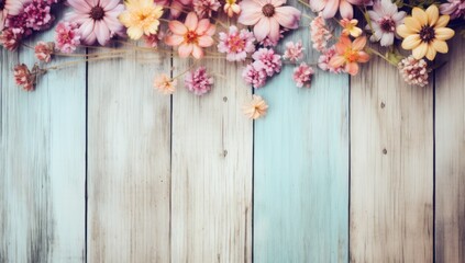 Vibrant Floral Arrangement on Rustic Wooden Background