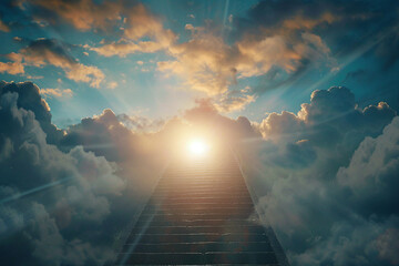 Stair way to heaven paradise with cloudy place generative AI