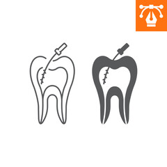 Dental root canal line and solid icon, outline style icon for web site or mobile app, dentistry and treatment,root cleaning vector icon, simple vector illustration, vector graphics.