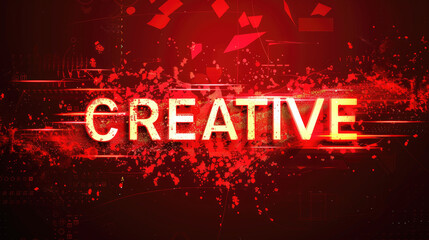 text "CREATIVE" red color with screen effects of technological failures in black background


