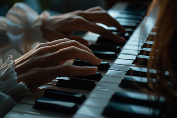 Fototapeta premium Close up cropped image of hands playing music instrument made by generative ai technology