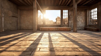 Rustic Wooden Interior with Sunlight