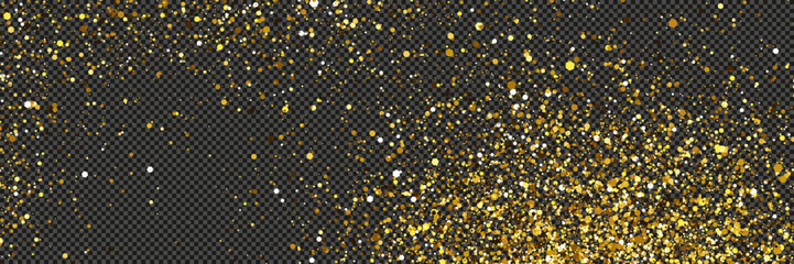 Gold glittering dust with stars on transparent backdrop
