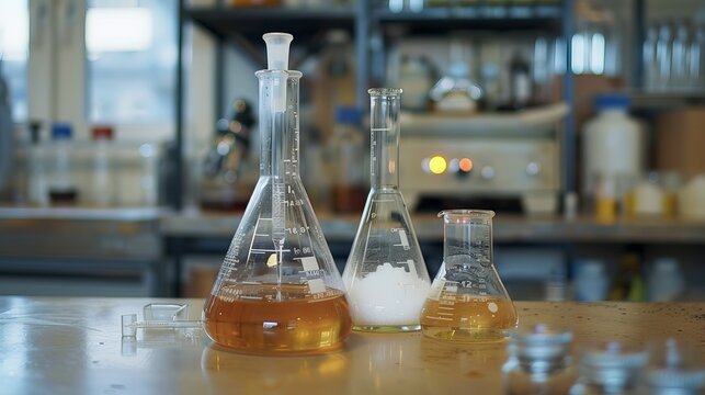 Chemistry laboratory equipment: titration setup with burette and conical flask for scientific experimentation and analysis