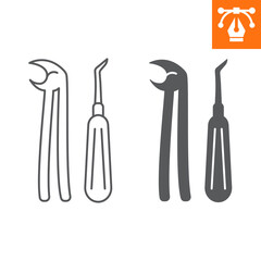Dental tools line and solid icon, outline style icon for web site or mobile app, dentistry and instrument, dental surgery tongs vector icon, simple vector illustration, vector graphics.