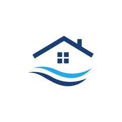 Stylish real estate logo with wave or sea elements for coastal property branding
