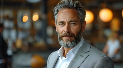 Fototapeta premium Modern Corporate Leader with a Positively Poised Demeanor in Gray Suit