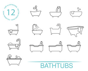 Bathtub Icon Line Art Pixel Perfect Shower Bath