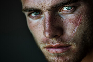 Obraz premium Close up image of a young man face with acne generative AI