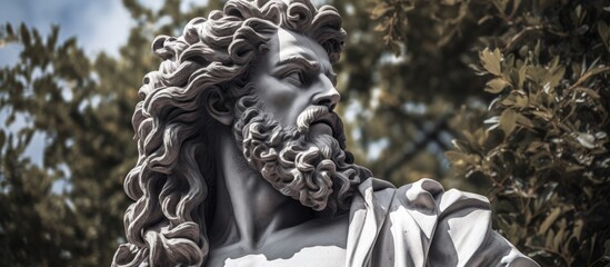 Ornate Marble Statue in Lush Garden