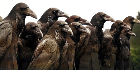 Fototapeta premium Flock of ravens, ai generated.