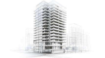 Fototapeta premium An intricate architectural blueprint overlay of a modern building in progress showing detailed construction plans