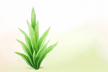 A watercolor painting of a single green plant with long thin leaves.