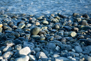View of the surf on the pebble beach