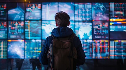 Solo Traveler Contemplating Airport Flight Schedule