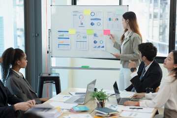 Team of Asian business people and working together in office, Startup projects and business presentation.