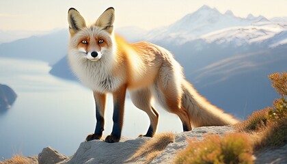 fox in the mountains.red fox vulpes.fox in the snow.red fox vulpes.red fox in the wild