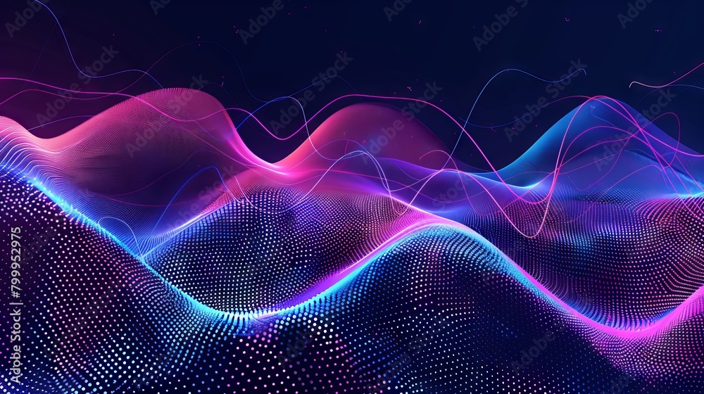 Poster abstract digital wave of particles - futuristic technology background vector with dynamic point wave