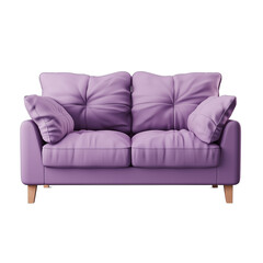 A stylish and modern twoseater sofa with a soft purple upholstery and wooden legs
