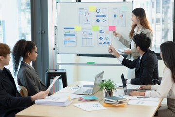 Team of Asian business people and working together in office, Startup projects and business presentation.