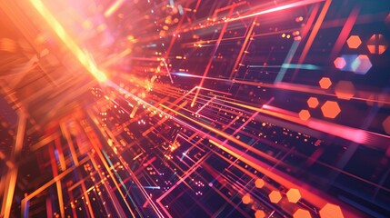 Obraz premium Dynamic technological lines abstract background with vibrant light effects - 3d rendered futuristic composition