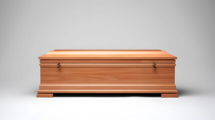 Elegant Wooden Casket with Polished Brass Handles Isolated