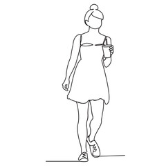 a girl takes a drink at a walk