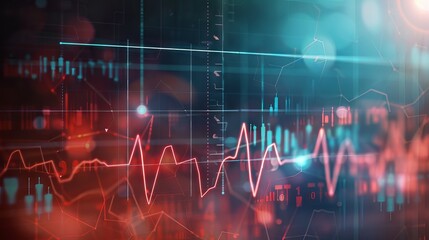 Abstract medical background: dynamic red pulse pattern with ecg waveforms and scientific symbols, conceptual illustration for healthcare and medicine