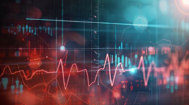 Abstract medical background: dynamic red pulse pattern with ecg waveforms and scientific symbols, conceptual illustration for healthcare and medicine