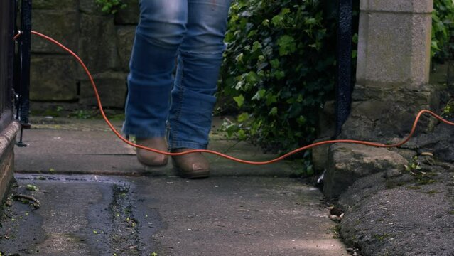 Near miss accident with cable causing hazard 