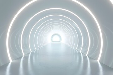 Naklejka premium Abstract white background with glowing neon light tunnel and empty space for product presentation