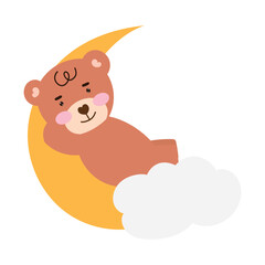 Adorable baby bear sleeping on the moon