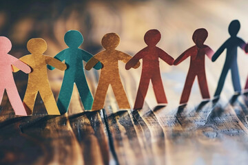 Group of Paper Dolls Holding Hands Showing Friendship and Brotherhood