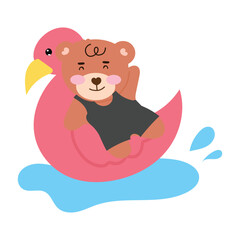 Fototapeta premium kawaii happy bear on summer season. swimming, eat watermelon, summer vacation