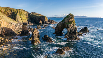 Aerial view of the Crohy Head Sea Arch, County Donegal - Ireland.