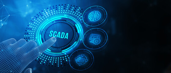 System Supervisory Control And Data Acquisition technology concept. SCADA. 3d illustration