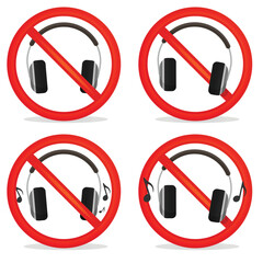 Set of prohibition signs - No headphones allowed