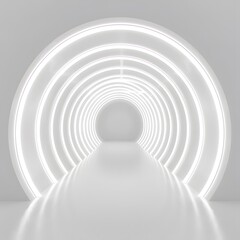 Obraz premium Abstract white background with glowing neon light tunnel and empty space for product presentation