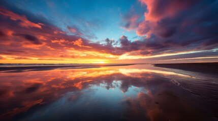 beautiful sunset over the sea with reflection in water. long exposure - obrazy, fototapety, plakaty