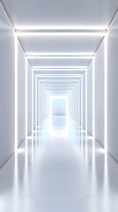 Abstract white background with glowing neon light tunnel and empty space for product presentation