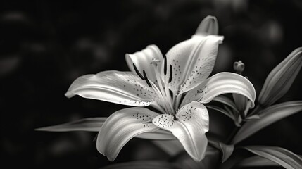 Beautiful lily flower in black and white colors