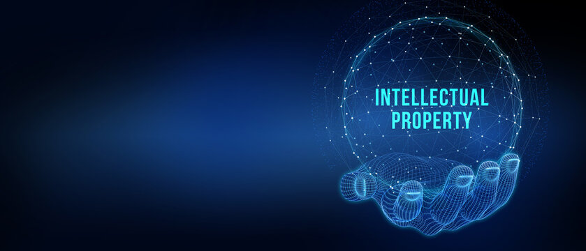 Business, technology, internet and network concept. Virtual screen of the future and sees the inscription: Intellectual property. 3d illustration