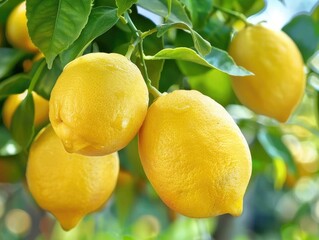 Lemons Lemon Tree. Ripe Lemons Hanging on Citrus Tree. Growing Organic Fruits