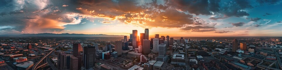 Fototapeta na wymiar City Sunset - Aerial View of Modern Metropolis District in Denver Colorado