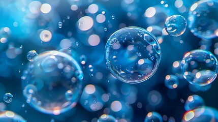 Blue soap bubbles macro: abstract cell structure concept in science and chemistry - vector illustration for microscope view