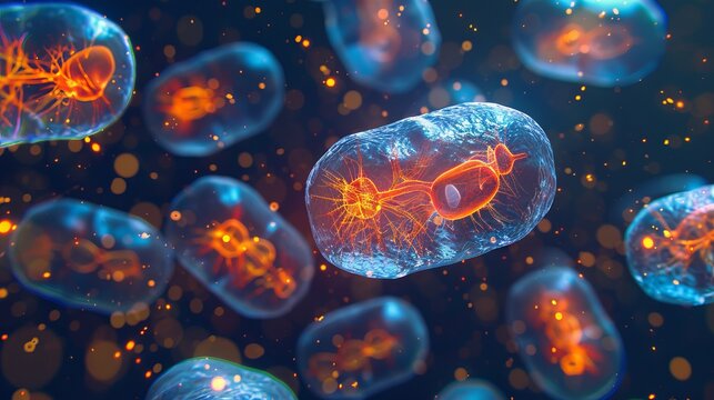 Dynamic cellular respiration: mitochondria powering energy production in animal cells - biochemical metabolism concept