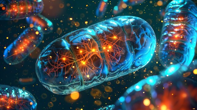 Dynamic cellular respiration: mitochondria powering energy production in animal cells - biochemical metabolism concept