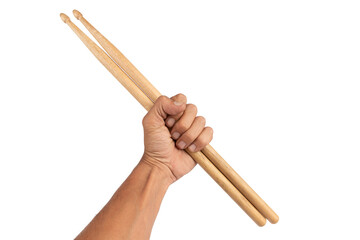 Black male hand holding wooden Drum sticks isolated no background